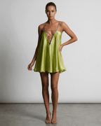 Chartreuse Mini Dress by Lauven, featuring a sleek A-line silhouette and V-neckline for a bold look.