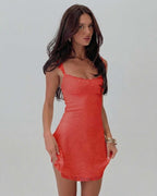 Lauven Coral Mini Dress showcasing an elegant lace design, perfect for modern sophistication and vibrant style.