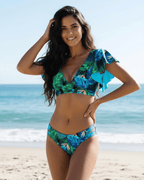 Coralia Two-Piece Swimsuit by Lauven, featuring vibrant blue floral print and flutter sleeves for stylish summer wear.