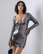 Lauven Eestella Mini Dress with sequined shine and flared sleeves for an elegant, modern look.