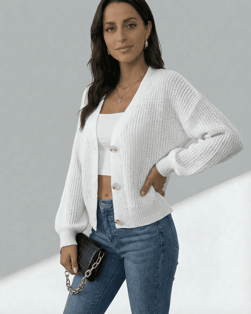 Elara Cardigan by Lauven, lightweight button-front knitwear for effortless everyday styling.