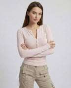 Elara Long Sleeve – Women’s pink long sleeve top by Lauven with slim fit viscose design.