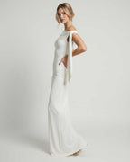 Elara Maxi Dress - Elegant white one shoulder maxi dress by Lauven featuring sleek silhouette and soft stretch fabric.