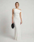 Elara Maxi Dress – Elegant white one shoulder design, sleek silhouette, by Lauven, perfect for formal occasions.