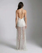 Elara Maxi Dress - White sequin maxi dress with strappy back and sheer overlay for a luminous look by Lauven.