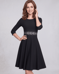 Elara Midi Dress - Black midi dress with A-line silhouette and lace waist detail, from Lauven brand, exuding timeless elegance.