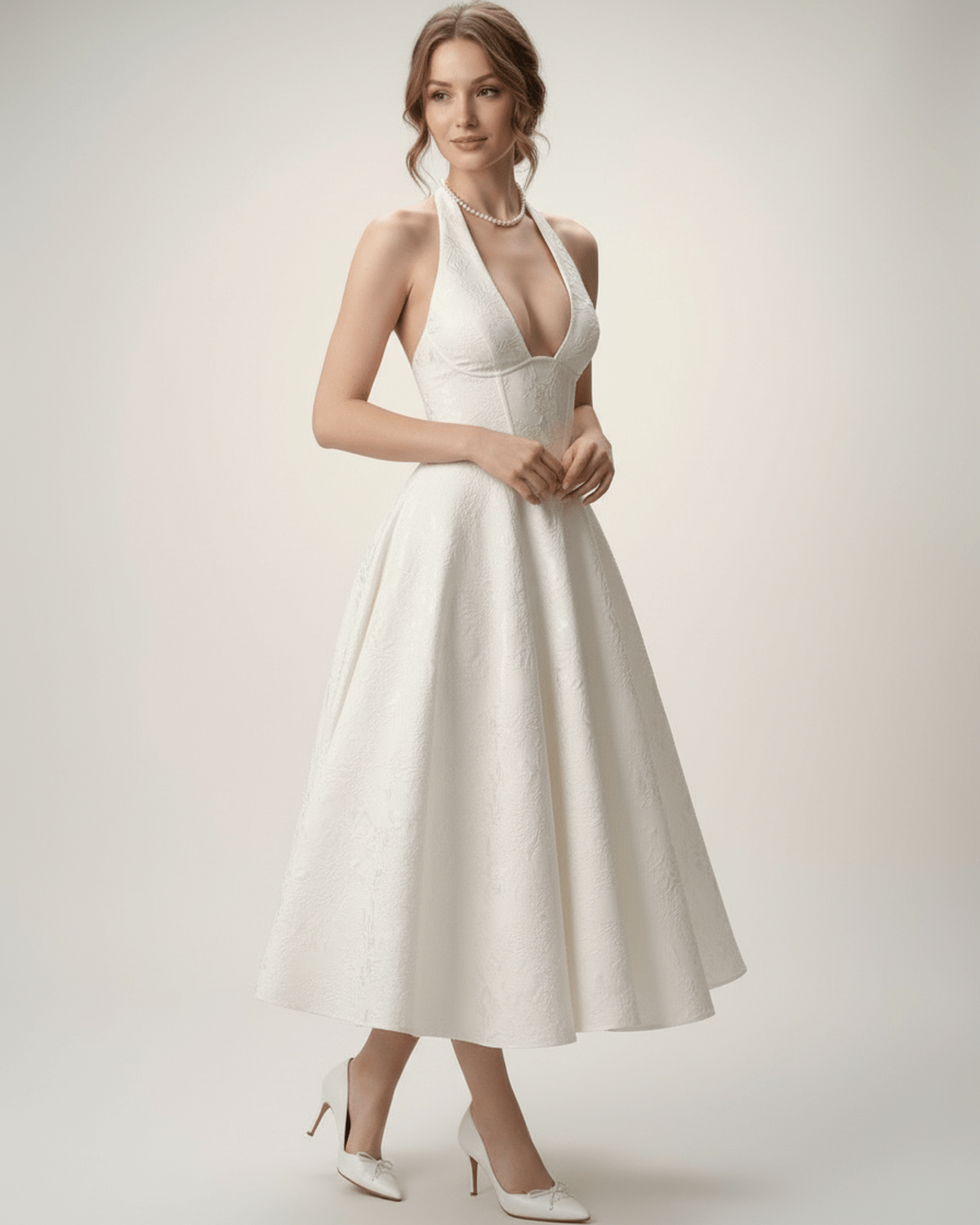 Elara Midi Dress by Lauven - elegant midi dress with halter neckline and A-line silhouette for effortless sophistication.