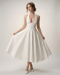 Elara Midi Dress by Lauven – Elegant midi dress with halter neckline, A-line skirt, and structured fit, perfect for timeless elegance.