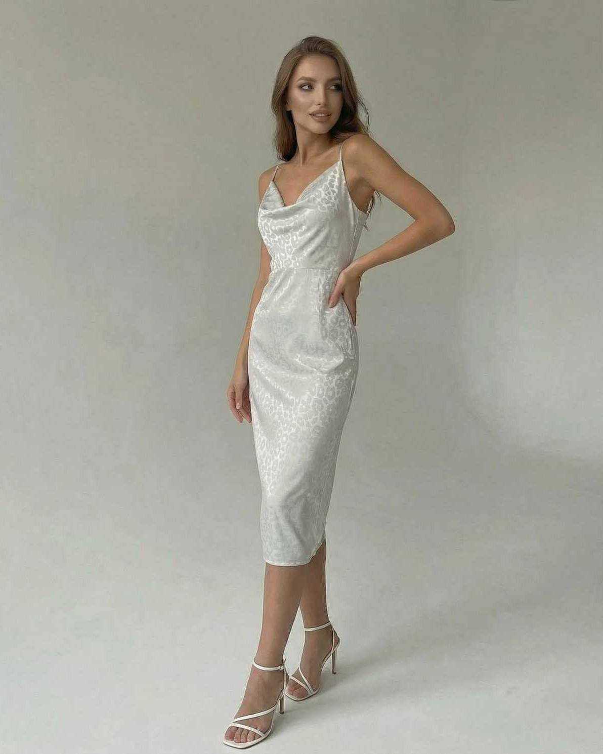 Elara Midi Dress by Lauven — Satin-effect spaghetti strap split midi dress for elegant occasions.