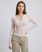 Elara Long Sleeve - Lauven Women's Pink Long Sleeve Top with Slim Fit Viscose Design