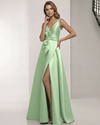 Elysia Maxi Dress - Satin A-Line Green Maxi Dress with V-Neck Elegance by Lauven, offering a polished and refined look.