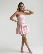 Elysia Mini Dress by Lauven - Elegant strapless pink A-line mini dress featuring flattering silhouette and chic design.