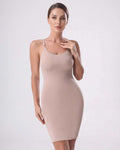 Elysia Mini Dress by Lauven featuring ribbed knit, sleeveless design, side slit for style and movement.