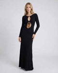 Elysian Maxi Dress by Lauven - Black dress with hollow-out detail and long sleeves, stylish and comfortable.