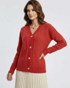 Ember Cardigan by Lauven - Vibrant red knitwear with long sleeves and button-down front.