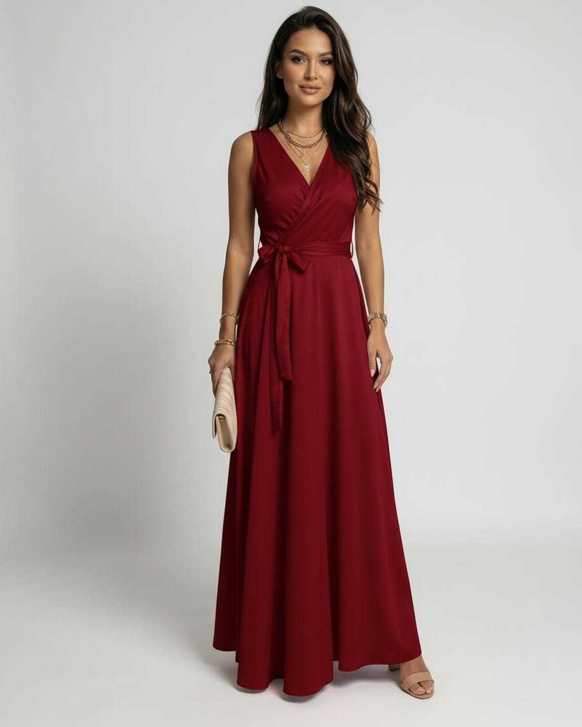 Ember Maxi Dress by Lauven in vibrant red with V-neck and flowing maxi length, perfect for any occasion.