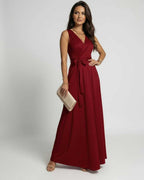 Ember Maxi Dress by Lauven in vibrant red with a classic V-neck silhouette and flowing design.