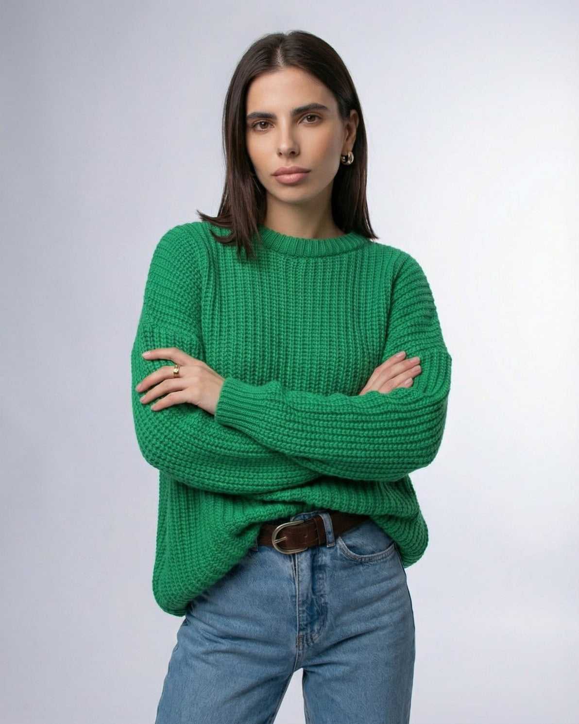 Emerald Sweater by Lauven - Relaxed ribbed knit style in vibrant green, perfect for effortless everyday dressing.