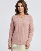 Fleur Cardigan by Lauven - Soft pink long sleeve knitwear with elegant button-down design.