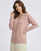 Fleur Cardigan by Lauven: Soft pink long sleeve knitwear with elegant button-down design.