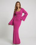 Fuchsia Maxi Dress - Ribbed Knit Long Sleeve Elegant Dress by Lauven, offering comfort and sophistication.