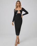 Celeste Midi Dress from Lauven, showcasing elegant luxury with modern flair in black.