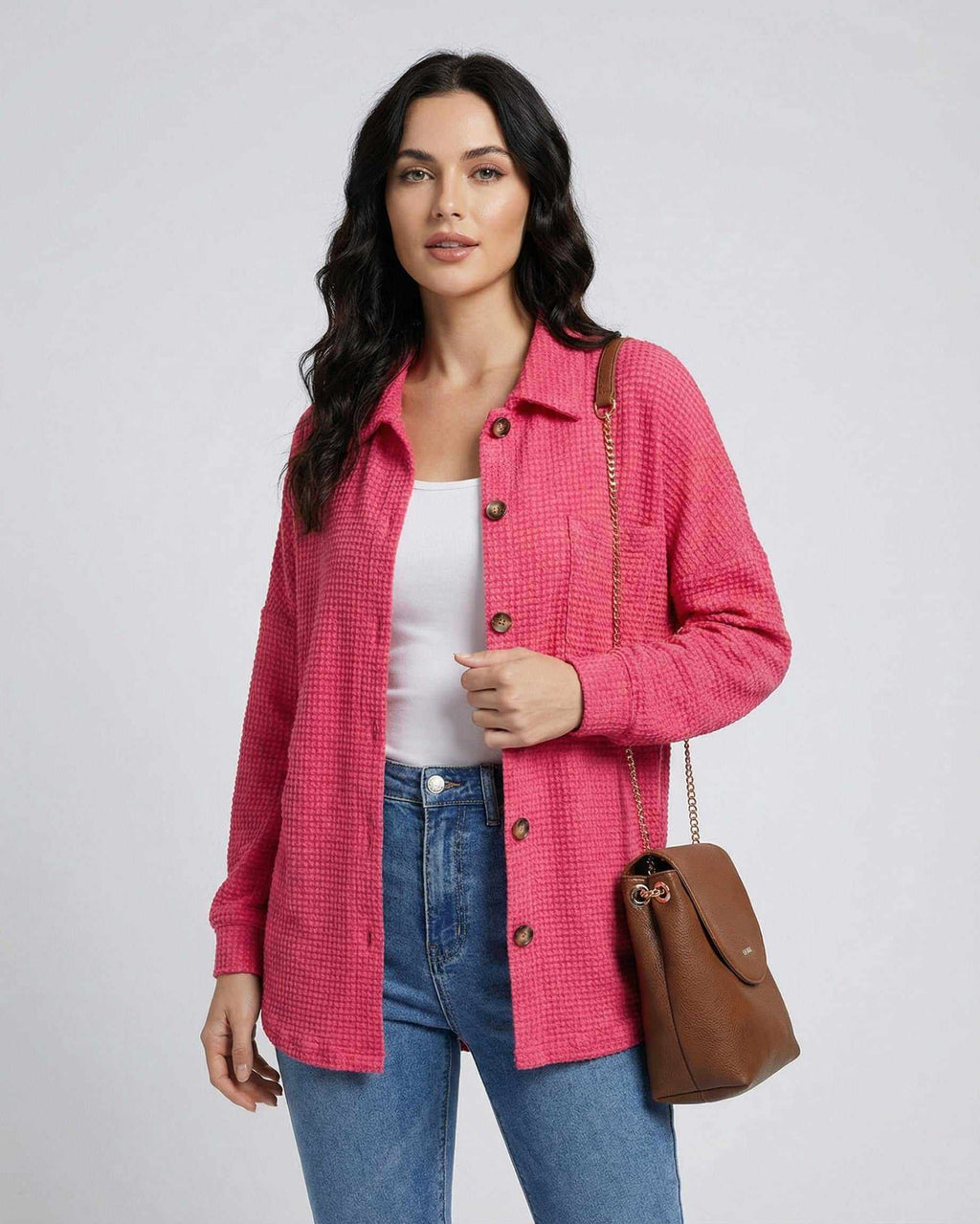 Verona Jacket - Women’s Pink Jacket in Waffle Knit from Lauven for casual style and comfort.
