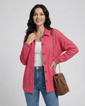 Women’s Pink Verona Jacket in Waffle Knit by Lauven, featuring a casual fit with button closure and collared neck.
