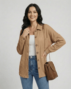 Sienna Jacket by Lauven – Women's beige waffle knit longline jacket, perfect for casual layering.