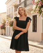 Liora Mini Dress by Lauven — polyester flounce sleeve square neck A-line mini dress