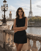 Aveline Mini Dress by Lauven — polyester sleeveless round neck tailored mini dress with bow detail