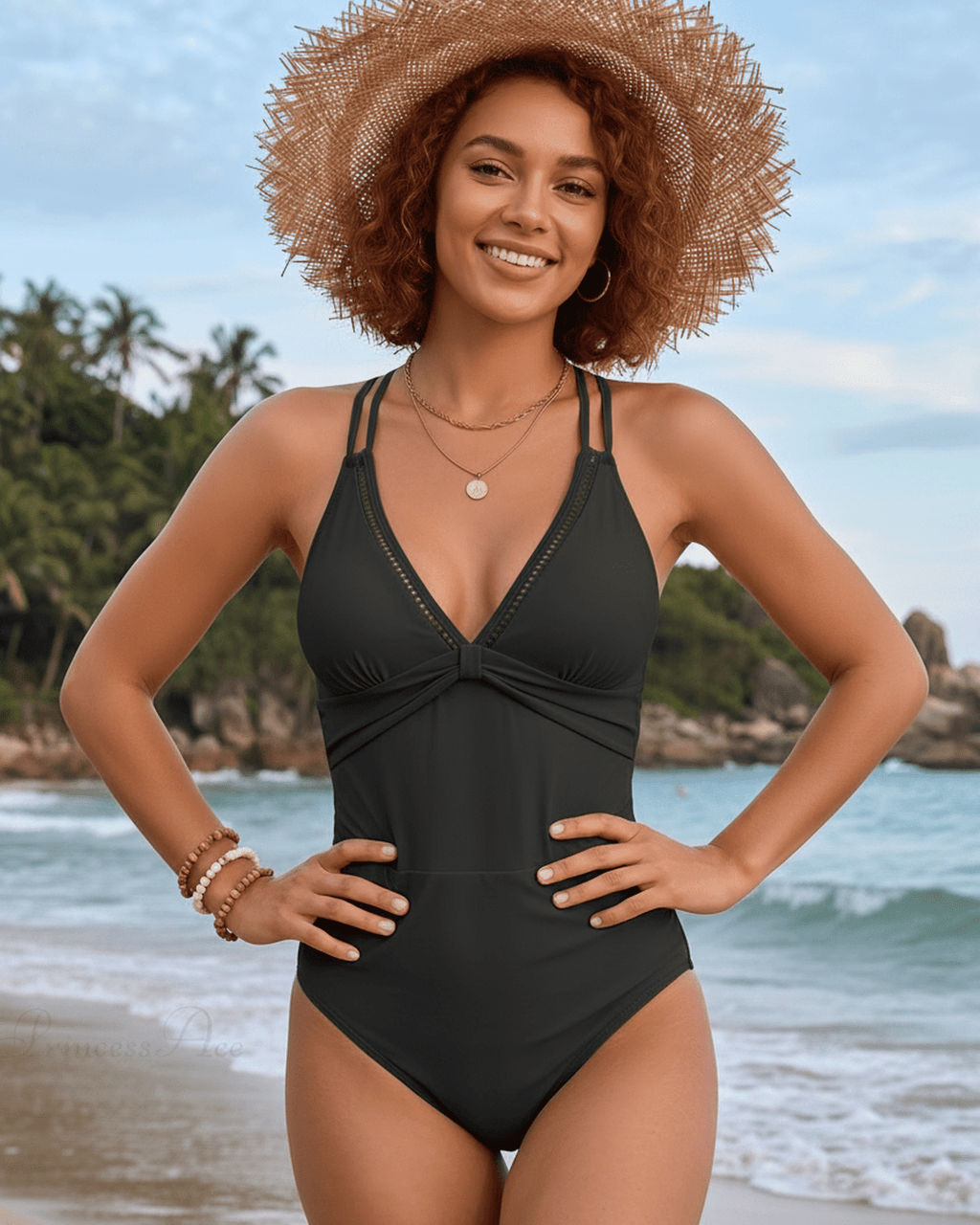 Aureline Set by Lauven — set, one-piece swim with V-neck, adjustable straps