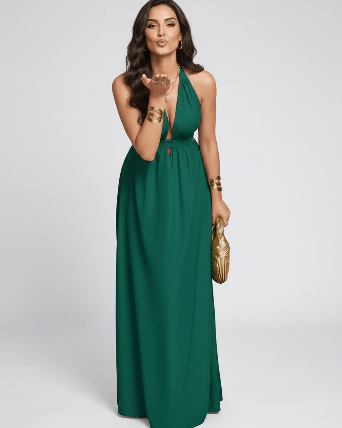 Solara Maxi Dress by Lauven — chiffon sleeveless halter V-neck A-line maxi dress