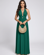 Solara Maxi Dress by Lauven — chiffon sleeveless halter V-neck A-line maxi dress