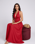 Solara Maxi Dress by Lauven — chiffon sleeveless halter V-neck A-line maxi dress
