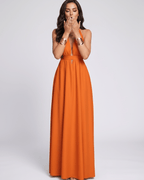 Solara Maxi Dress by Lauven — chiffon sleeveless halter V-neck A-line maxi dress
