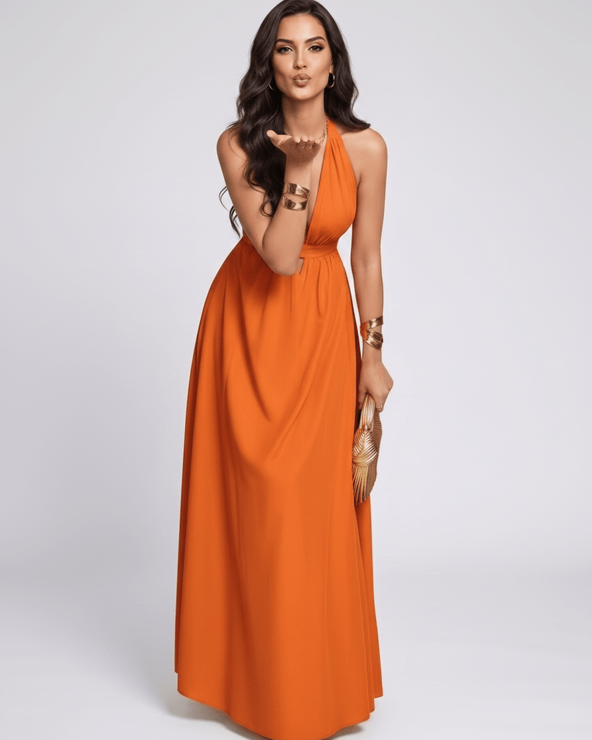 Solara Maxi Dress by Lauven — chiffon sleeveless halter V-neck A-line maxi dress