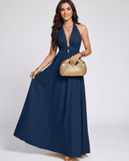 Solara Maxi Dress by Lauven — chiffon sleeveless halter V-neck A-line maxi dress