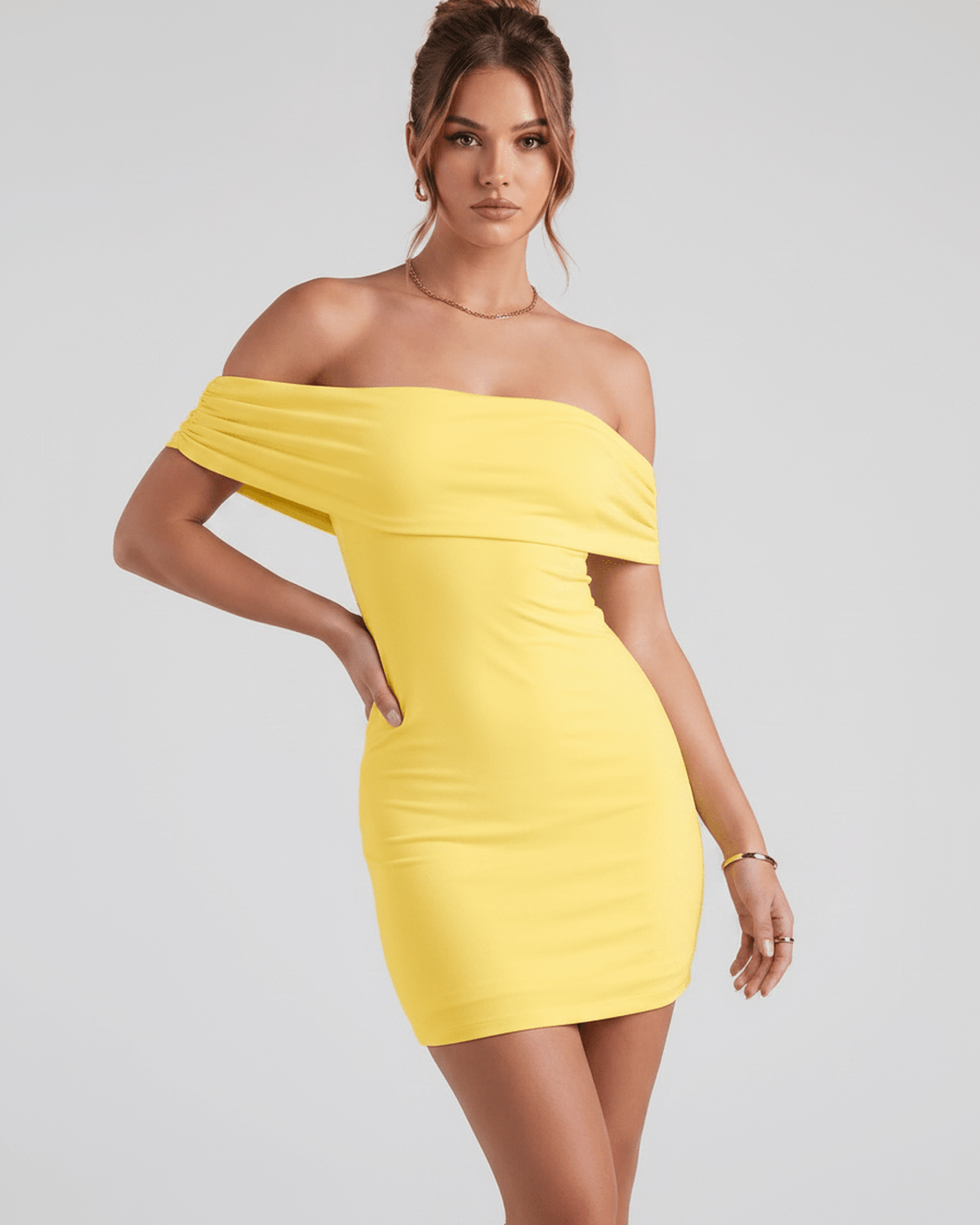 Solara Mini Dress by Lauven — stretch sleeveless off-shoulder bodycon mini dress