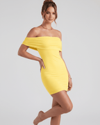 Solara Mini Dress by Lauven — stretch sleeveless off-shoulder bodycon mini dress