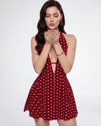 Veloura Mini Dress by Lauven — polyester sleeveless halter V-neck fit and flare mini dress