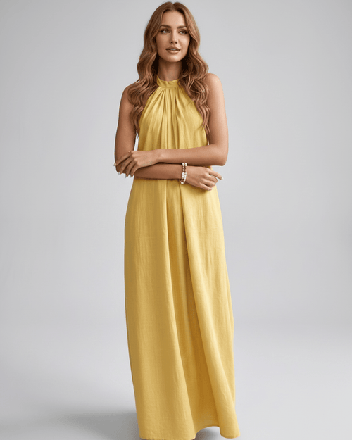 Lunara Maxi Dress by Lauven — cotton blend sleeveless halter neck loose fit maxi dress