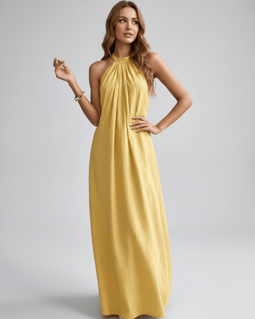 Lunara Maxi Dress by Lauven — cotton blend sleeveless halter neck loose fit maxi dress