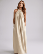 Lunara Maxi Dress by Lauven — cotton blend sleeveless halter neck loose fit maxi dress