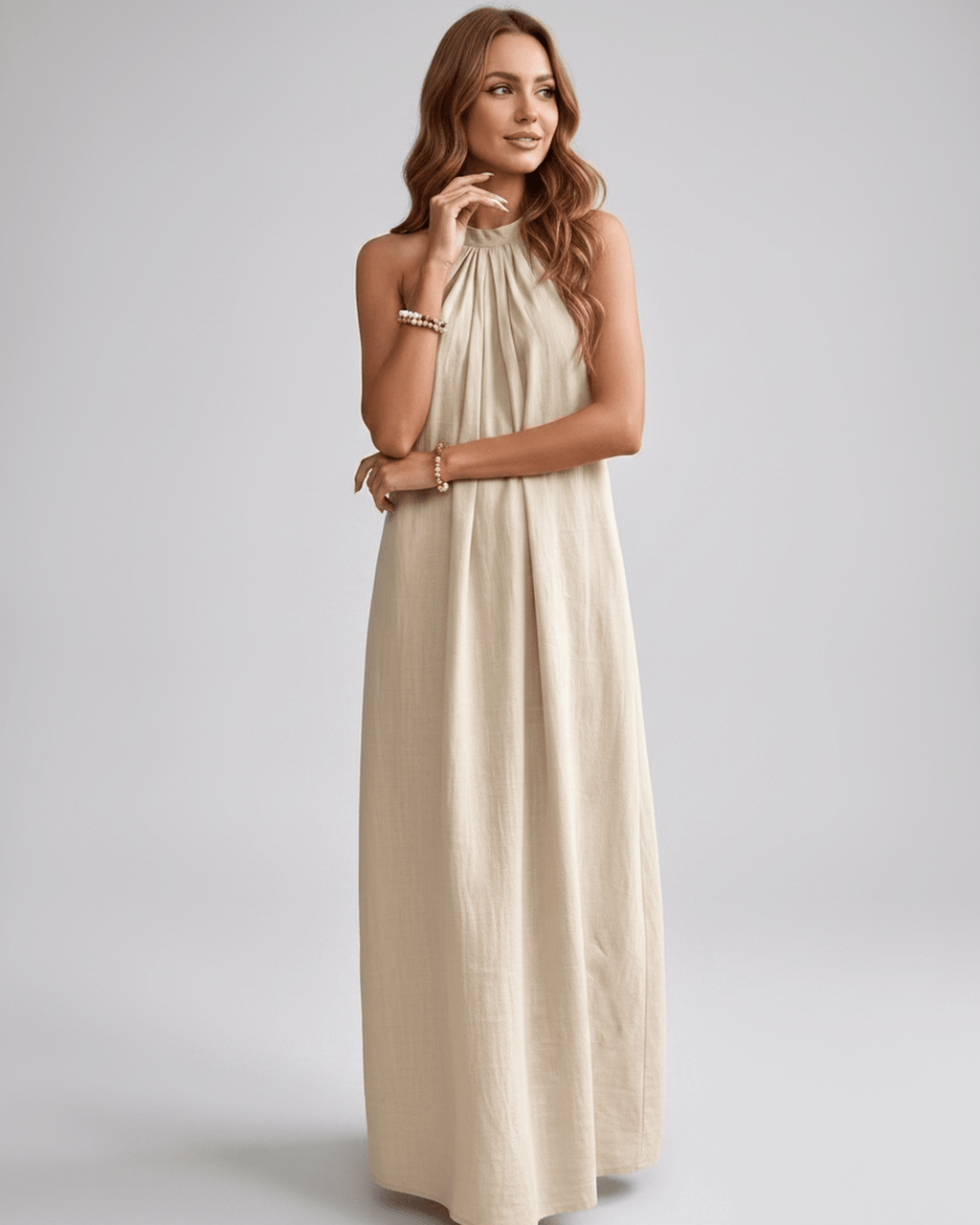 Lunara Maxi Dress by Lauven — cotton blend sleeveless halter neck loose fit maxi dress