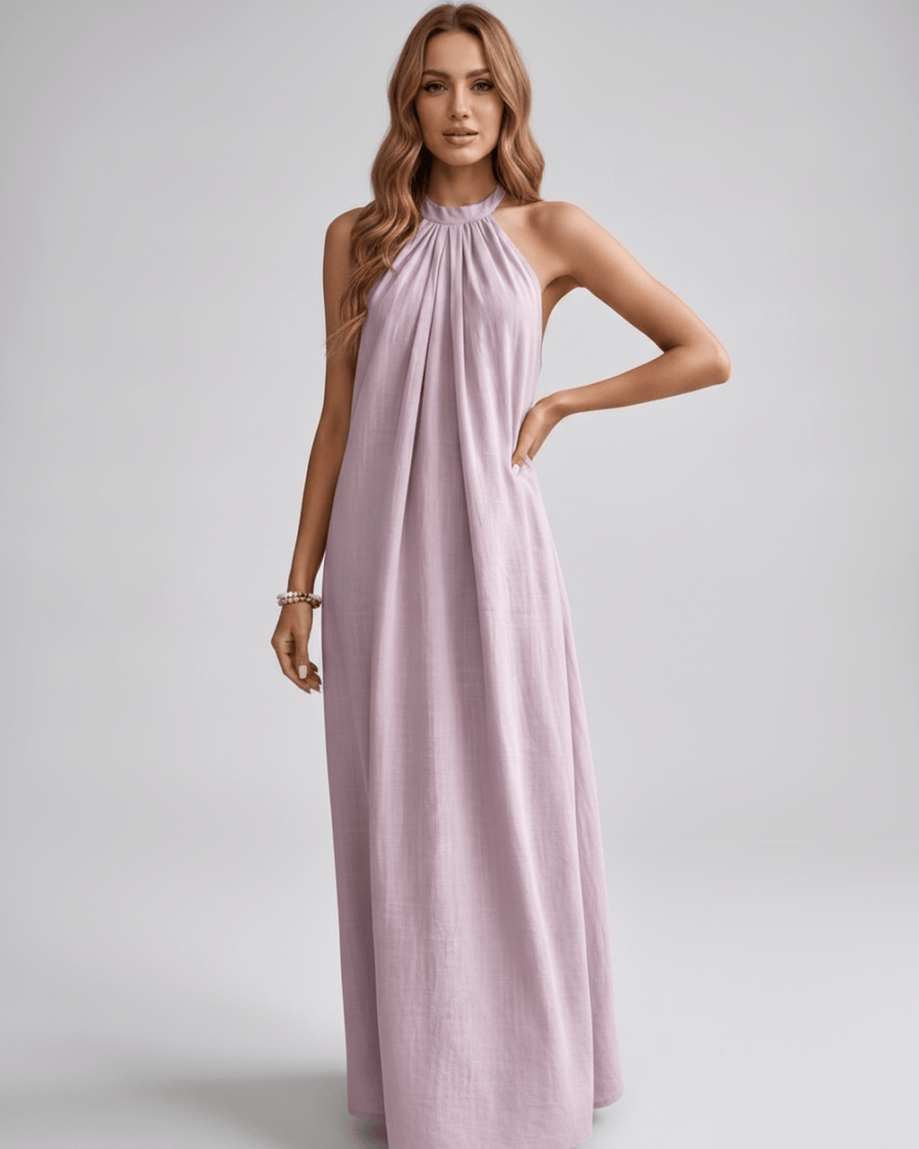 Lunara Maxi Dress by Lauven — cotton blend sleeveless halter neck loose fit maxi dress