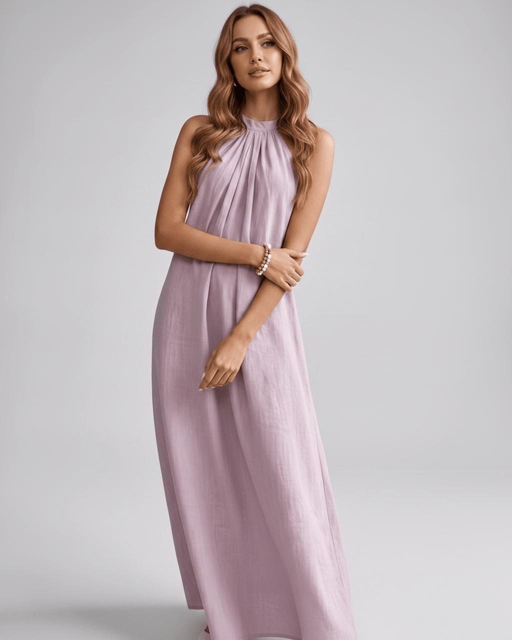 Lunara Maxi Dress by Lauven — cotton blend sleeveless halter neck loose fit maxi dress