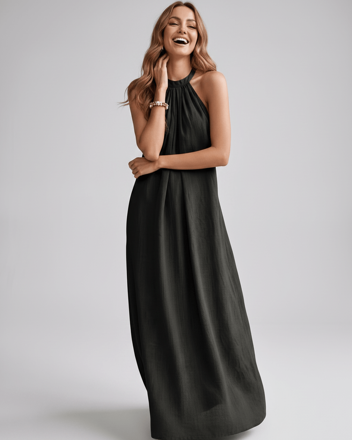 Lunara Maxi Dress by Lauven — cotton blend sleeveless halter neck loose fit maxi dress