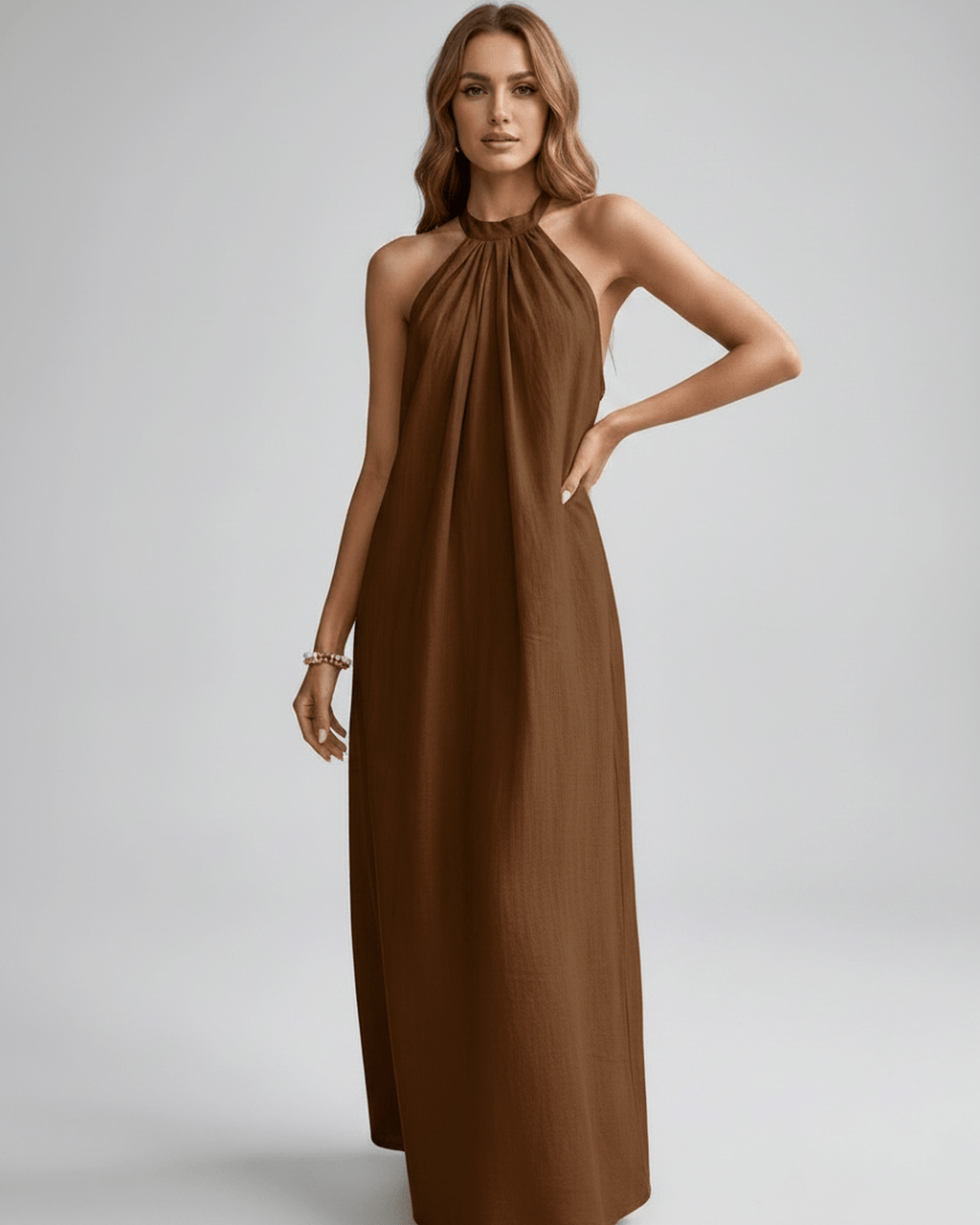 Lunara Maxi Dress by Lauven — cotton blend sleeveless halter neck loose fit maxi dress