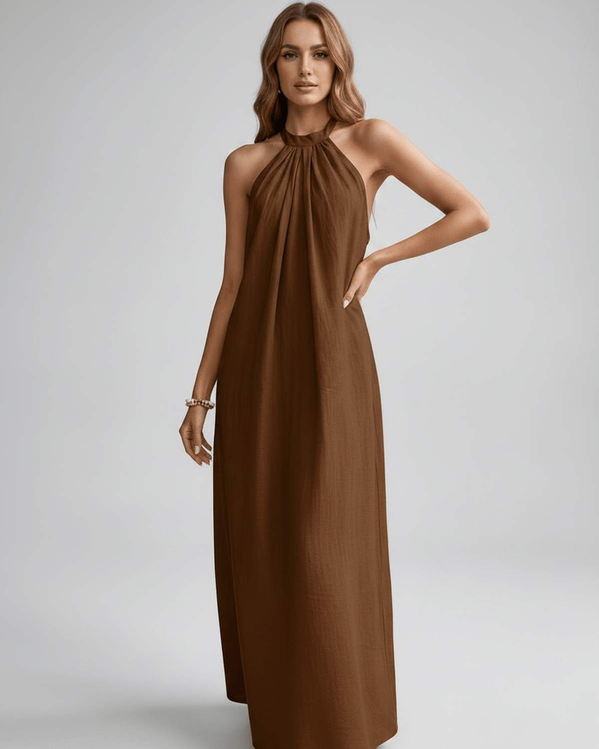 Lunara Maxi Dress by Lauven — cotton blend sleeveless halter neck loose fit maxi dress